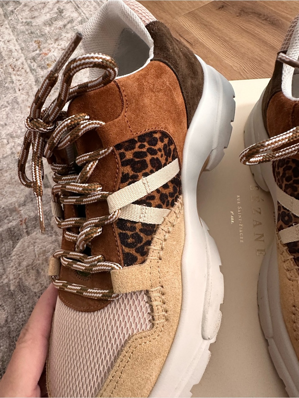 Sézane Multi-Texture Leopard Accent Sneakers - Brown & Tan - Picture 2 of 10